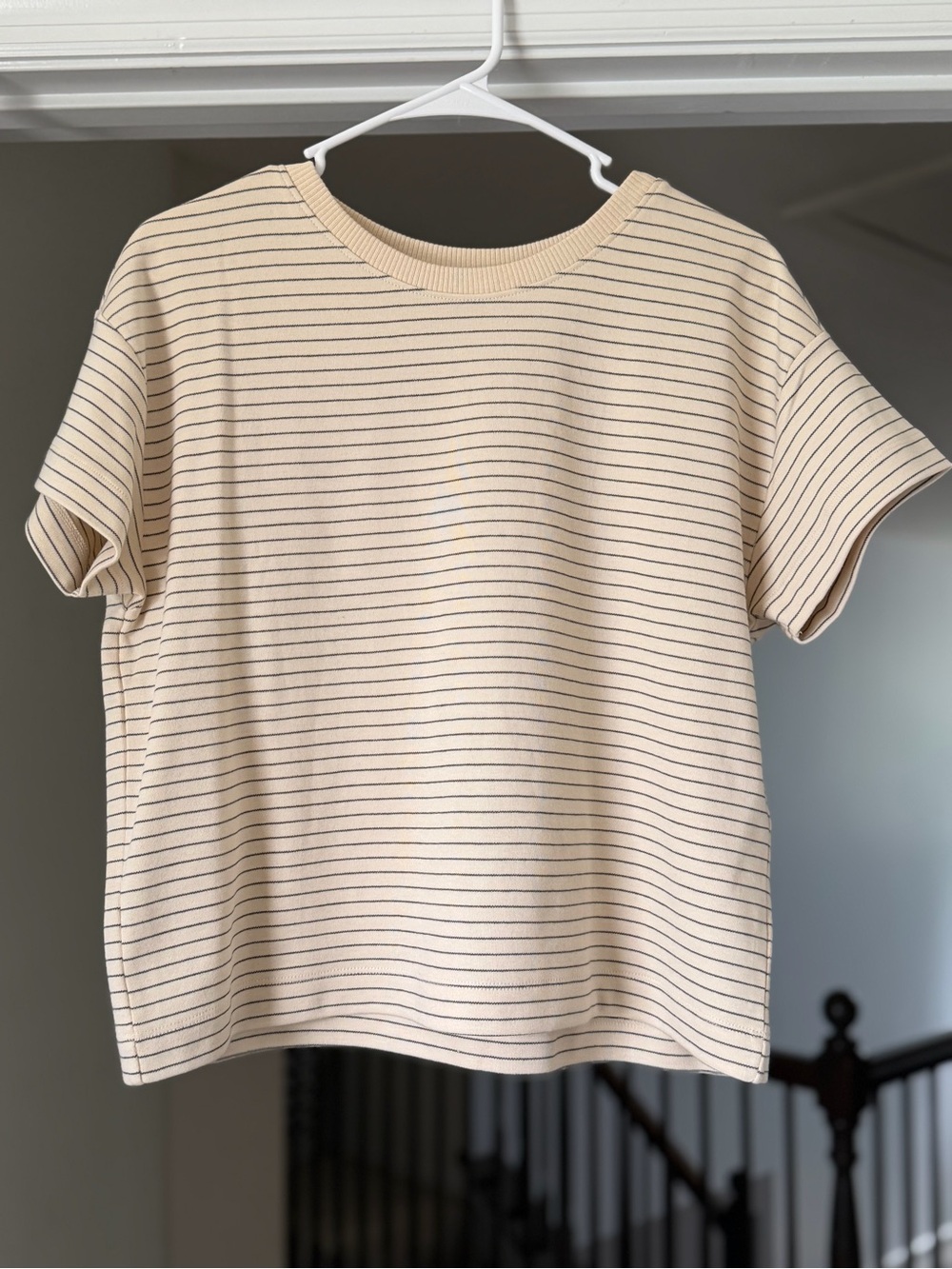 Sundry Cream Black Stripe Boxy Crewneck Tee Medium 100% Cotton